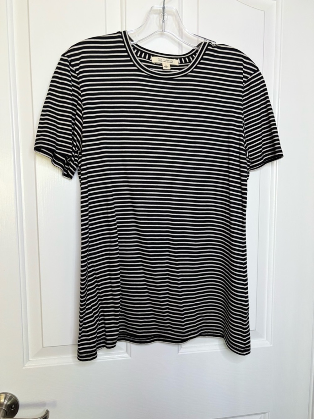 NWOT NILI LOTAN Striped Black & White Women’s Crew Neck Tee Size L